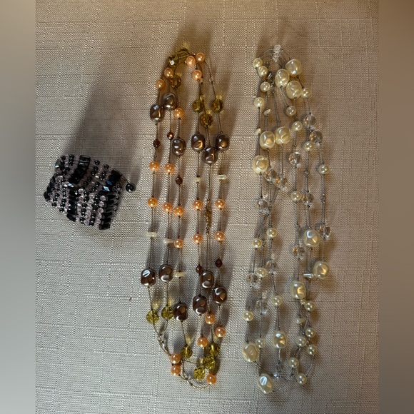Women’s Lot Faux Pearl Style Long Necklaces for Layering & Magnetic beads - Picture 1 of 5
